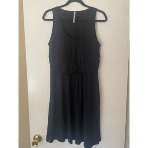 Soma Black Sleeveless Twisted Waist Midi Dress Built-in Bra Women's Size L